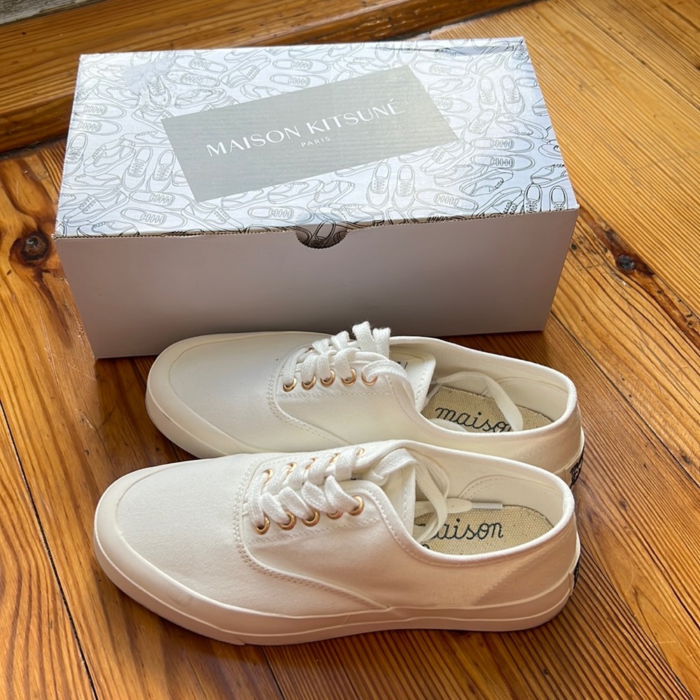 Maison Kitsune White Canvas Sneakers
